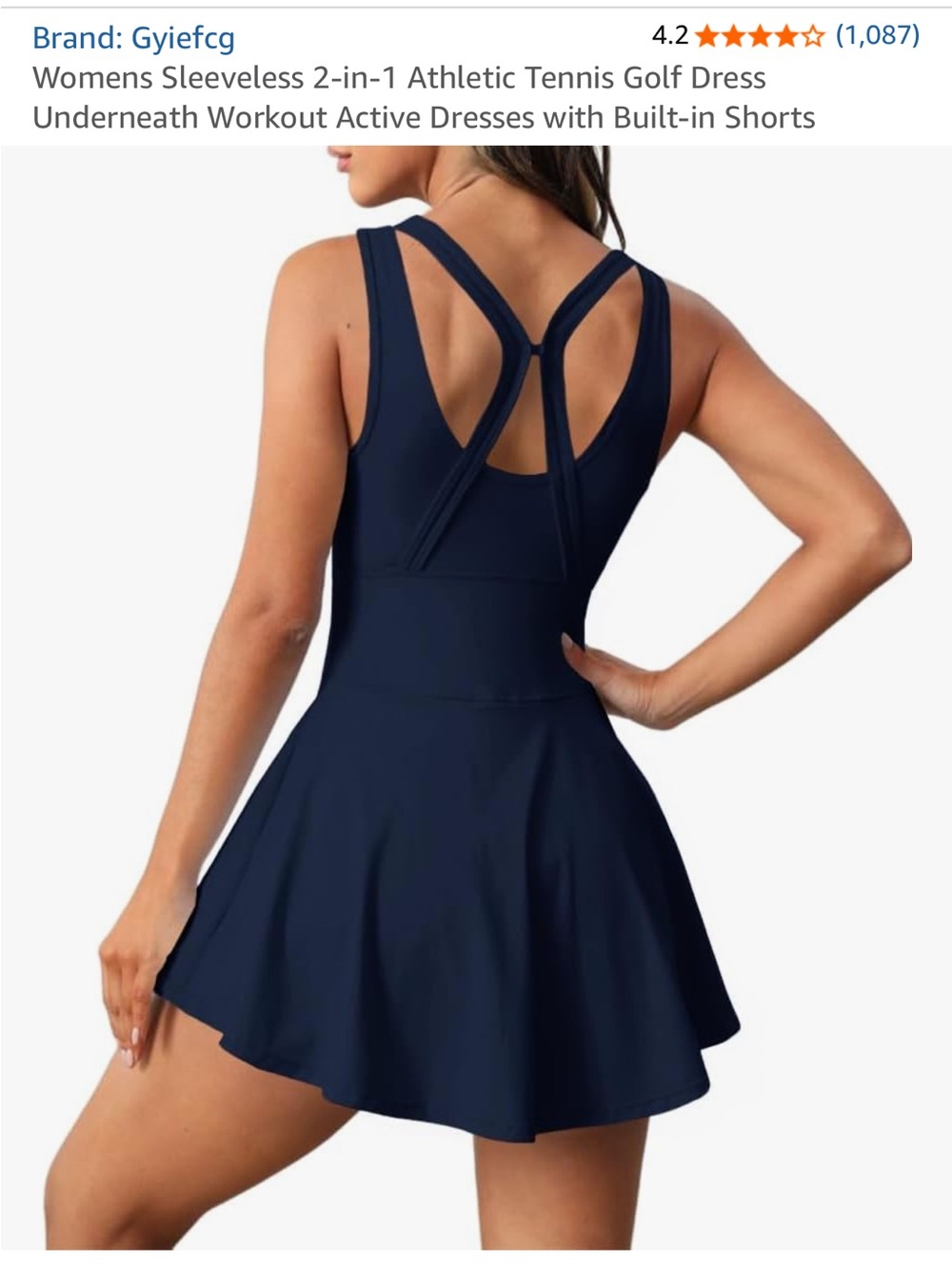 Gyiefcg Navy Sleeveless Athletic Tennis Dress with built in shorts - Picture 2 of 9